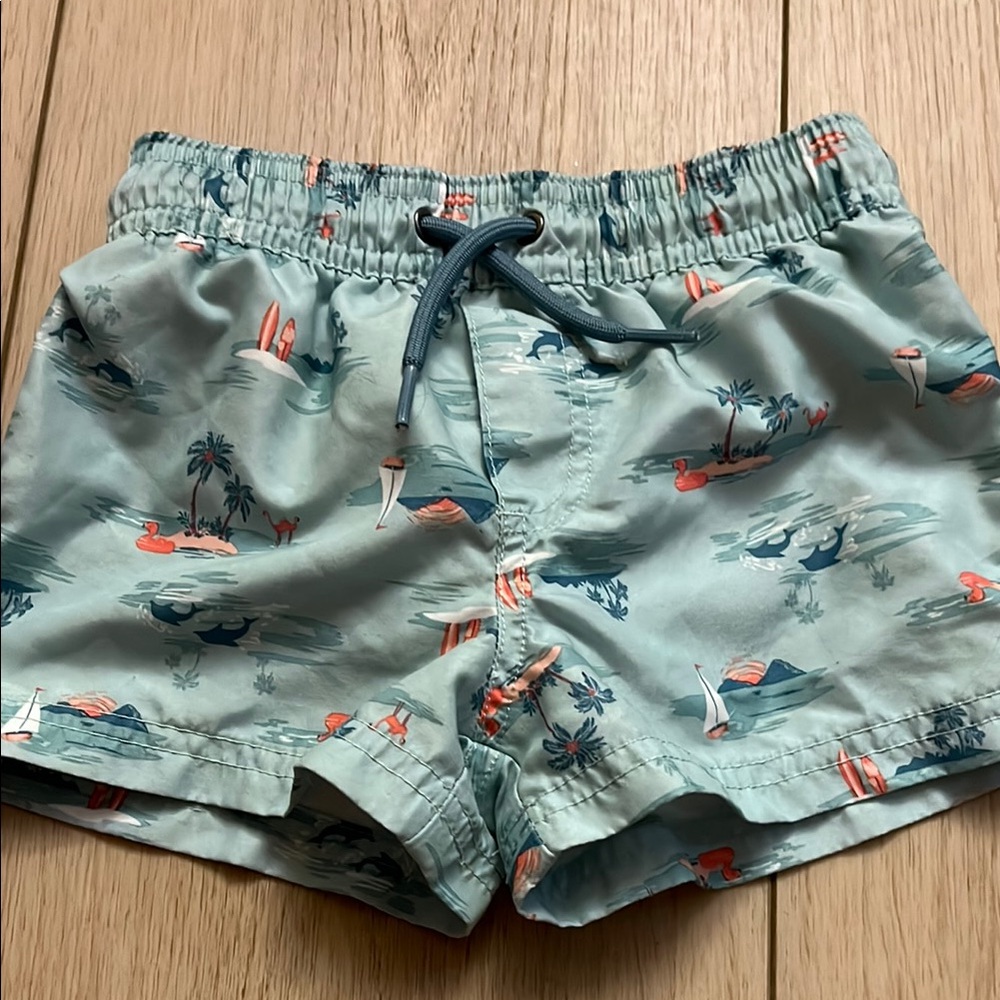 Carter's Green and Orange Swim Trunks with Playful Pattern